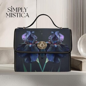 Dark Iris Flower Satchel Purse (Sac en cuir végétalien Darkacademia Sac à main en cuir végétalien Dark academia tenues cartable)