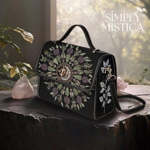Witchy Herb Canvas Umhängetasche (Hübsche Frauen Natur Crossbody Geldbörse, niedliche schwarze Gurt Handtasche, Geschenk Geldbörse, dark Academia, Gothic)