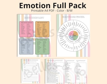 Printable Emotion Full Pack | Emotion Wheel | Emotion List | Feelings Journal | Feelings List PDF | Wheel of Emotions | Emotion Regulation