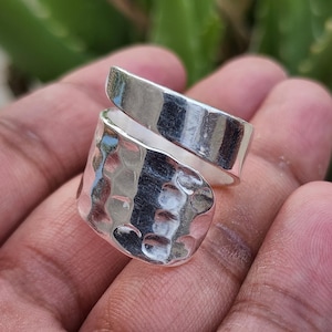 Hammered Sterling Silver Ring: Adjustable 925 Stackable Band