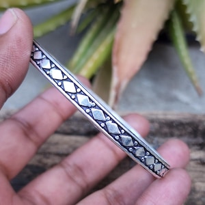Oxidized 925 Silver Pattern Bangle | Sterling Silver Bracelet | Boho Vintage Cuff for Men & Women | Statement Bangle | Handmade Jewelry