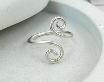 Handmade Sterling Silver Double Swirl Ring - Adjustable Boho Jewelry