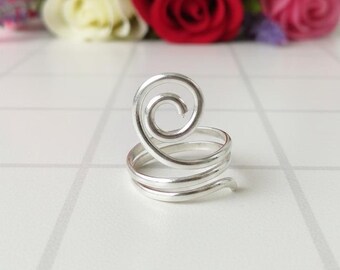 Sterling Silver Spiral Ring: Adjustable Boho Statement Jewelry