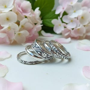 Handmade Sterling Silver Stacking Ring Set: Floral Design