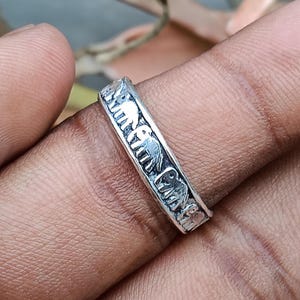 Oxidized Silver Band Ring: Engraved Unisex Statement Jewelry