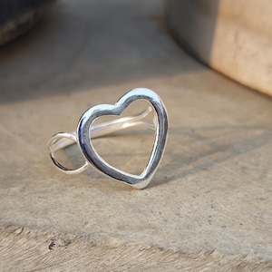 Open Heart Silver Ring | 925 Sterling Silver Heart Ring for Women | Statement Handmade Love Ring | Minimalist Gift for Her | Dainty Ring