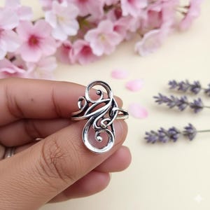 Utsmyckad ring med rullar, 925 sterlingsilver, bohemiskt smycke, julklapp