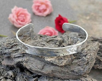 Hammered Sterling Silver Bangle: Textured Open Cuff Bracelet