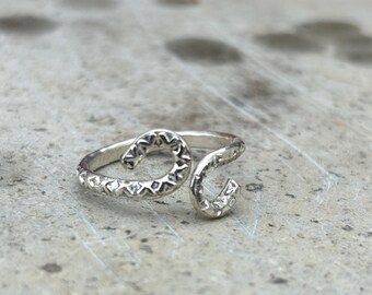 Hammered Sterling Silver Spiral Ring: Adjustable Boho Wrap Ring