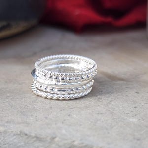 Silver Stackable Ring Set for Women | 925 Sterling Silver Thin Rings | Dainty Minimalist Ring Set | Handmade Everyday Jewelry Gift for Her