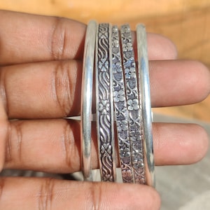 Sterling Silver Bangle Set of 5: Handmade Floral Bracelets