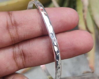 Hammered Sterling Silver Stacking Bangle: Minimalist Chic Bracelet