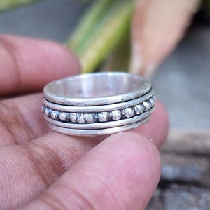 Handmade Silver Spinner Ring | Anxiety Relief Fidget Ring for Men/Women | Oxidized 925 Sterling Silver Meditation Band Gift Ring For Father
