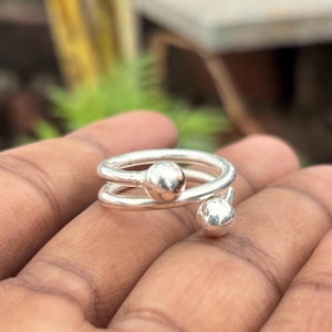 Sterling Silver Ball Dome Ring: Adjustable Chunky Statement Jewelry