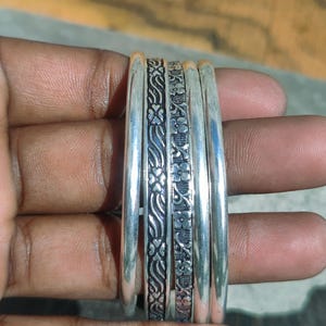Handgemachtes 925 Silber Armreif Set: Tribal Floral Indischer Armreif