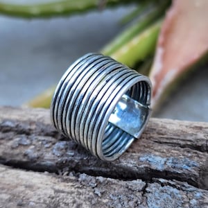 925 Sterling Silver Multi-Band Ring | Boho Stacked Spiral Wrap Ring | Handmade Unisex  Silver Ring | Rustic Tribal Statement Jewelry Gift