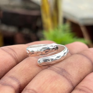 Handmade Hammered Sterling Silver Adjustable Ring: Unisex Minimalist Jewelry