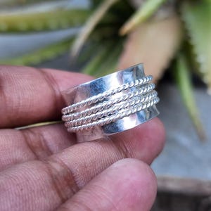 Braided Spinner Ring 925 Sterling Silver | Handcrafted Twisted Fidget Band | Boho Meditation Ring For Men & Women | Anti Stress Relief Ring