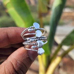 Sterling Silver Multiple Heart Ring: Adjustable Boho Jewelry