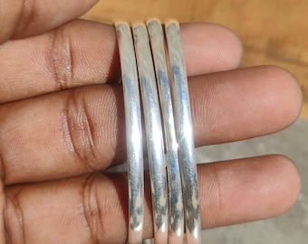 Solid 925 Sterling Silver Set of 4 Bangles , Half Round Bangle Bracelet , Plain Silver Set of Bangle , Handmade Jewelry Gift For Mom