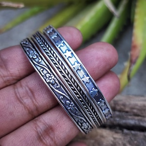 Handgemachte Sterling Silber Floral & Stern Armreifen Set: Boho Schmuck