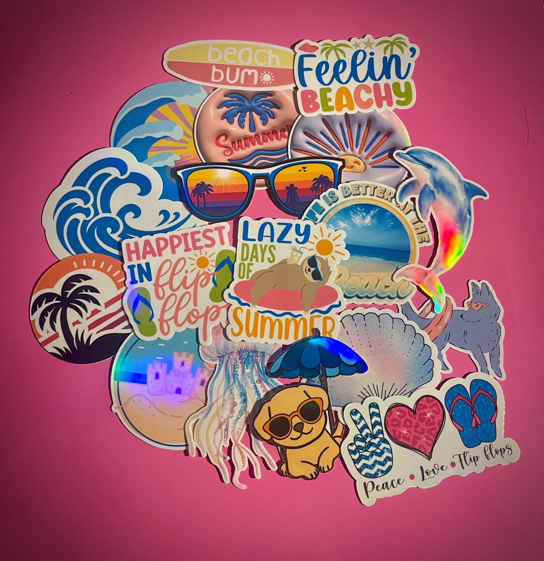 Holographic Summer Fun Sticker Pack: 20 Waterproof Vinyl Stickers - Etsy