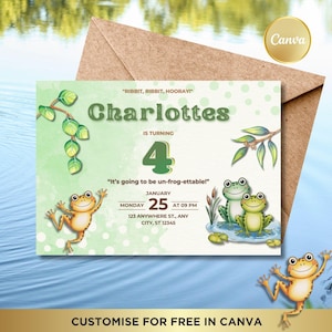 Editable Frog Invitation Template, Frog Birthday Invite, Modern Frog Party Invites, Editable Swamp Pond Digital Invitation, Instant Download