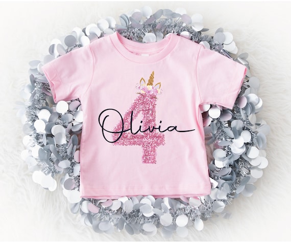Personalized Unicorn 4th Birthday Shirt: Rainbow Kids Tee #135