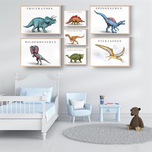 Watercolor Dinosaur Wall Decor Set of Dinosaur Art Printable Dinosaur Art for Nursery Dinosaur Decor for Boy&#39;s Room Dinosaur Art