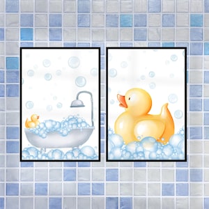 Rubber Ducks Print Set Kids Bathroom Wall Decor Rubber Duck Bathroom Decor Rubber Ducky Yellow Duck Bathroom Print Set