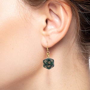 Gold D20 D&D Earrings - DnD Dice Jewelry - Gamer Earrings - Dice DandD Earrings - Geek Jewelry - Dice Jewelry