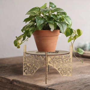 Modern Wood Plant Stand | Indoor Plant Riser | Laser CutTable Decor