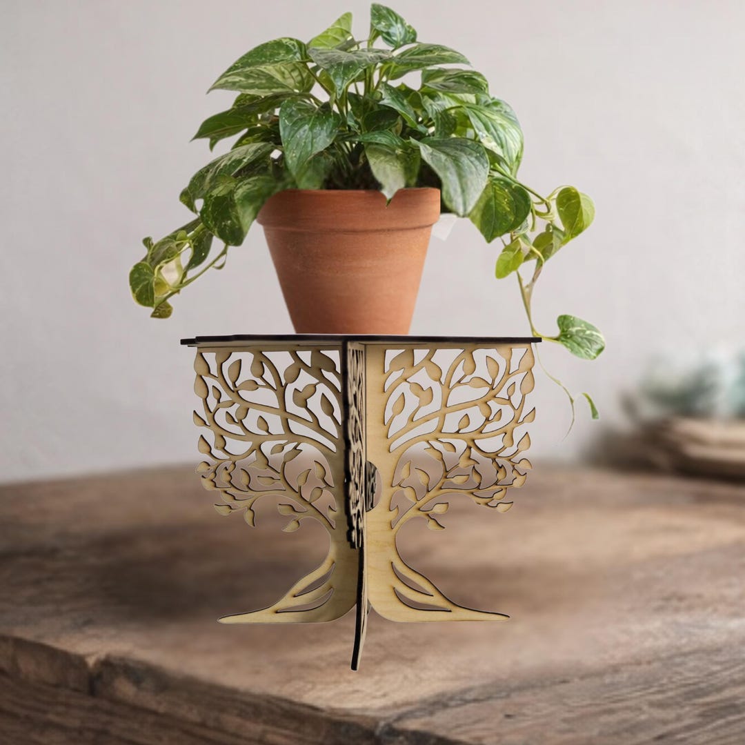Botanical Wood Plant Stand | Indoor Plant Riser | Garden Home Decor - Etsy