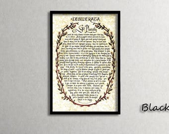 Framed Desiderata Print, Desiderata Poem, Desiderata Poster, Poetry Wall Art, Graduation Gift, Graduation Idea