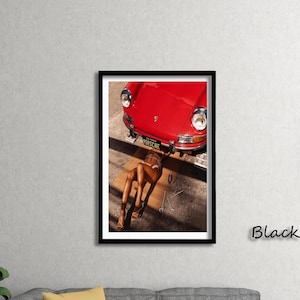 Retro Car Fashion Art Print, Fashion Magazine Poster,, High Fashion Wall Art, Glamorous Garage Girl Photo, Luxury Style Canvas Decor