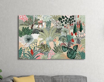 Tropical Botanical Textile Wall Art Print – Vibrant Jungle Plant Illustration – Colorful Nature Poster – Modern Maximalist Boho Home Decor