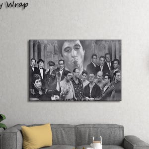 Gangster Movie Canvas Wall Art, Scarface The Godfather Poster, Black and White Mafia Collage Print, Classic Movie Wall Decor Gift