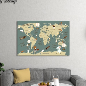 Weltkarte Wandbild für Babyzimmer - Weltkarte für Babyzimmer - Weltkarte für Babyzimmer - Süßes Geographie Poster für Babyzimmer
