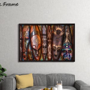 African Tribal Mask Art – Ethnic Wall Canvas Print – Cultural Mask Decor – Colorful Afrocentric Home Wall Art