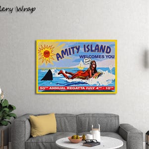Poster rétro de Jaws, inspiré de Jaws Amity Island « Au secours ! Shark », toile de Jaws, décoration d'intérieur en toile,