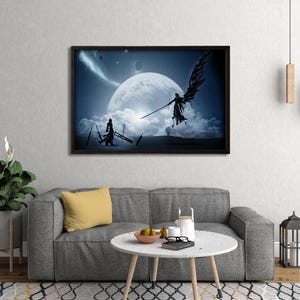 Final Fantasy VII Cloud vs Sephiroth Poster, Angel Wing Battle Art, Epic Anime Wall Art, Galaxy Sword Duel Print, Gamer Room Decor