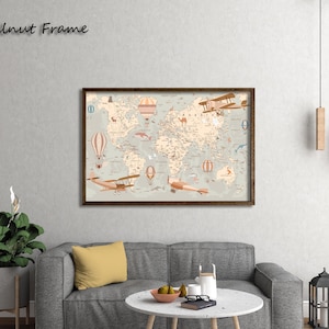 Tapisserie carte du monde encadrée, tapisserie en toile pour chambre d'enfant, tapisserie pour chambre d'enfant, tapisserie pour chambre d'enfant, carte du monde éducative, cadeaux pour chambre d'enfant