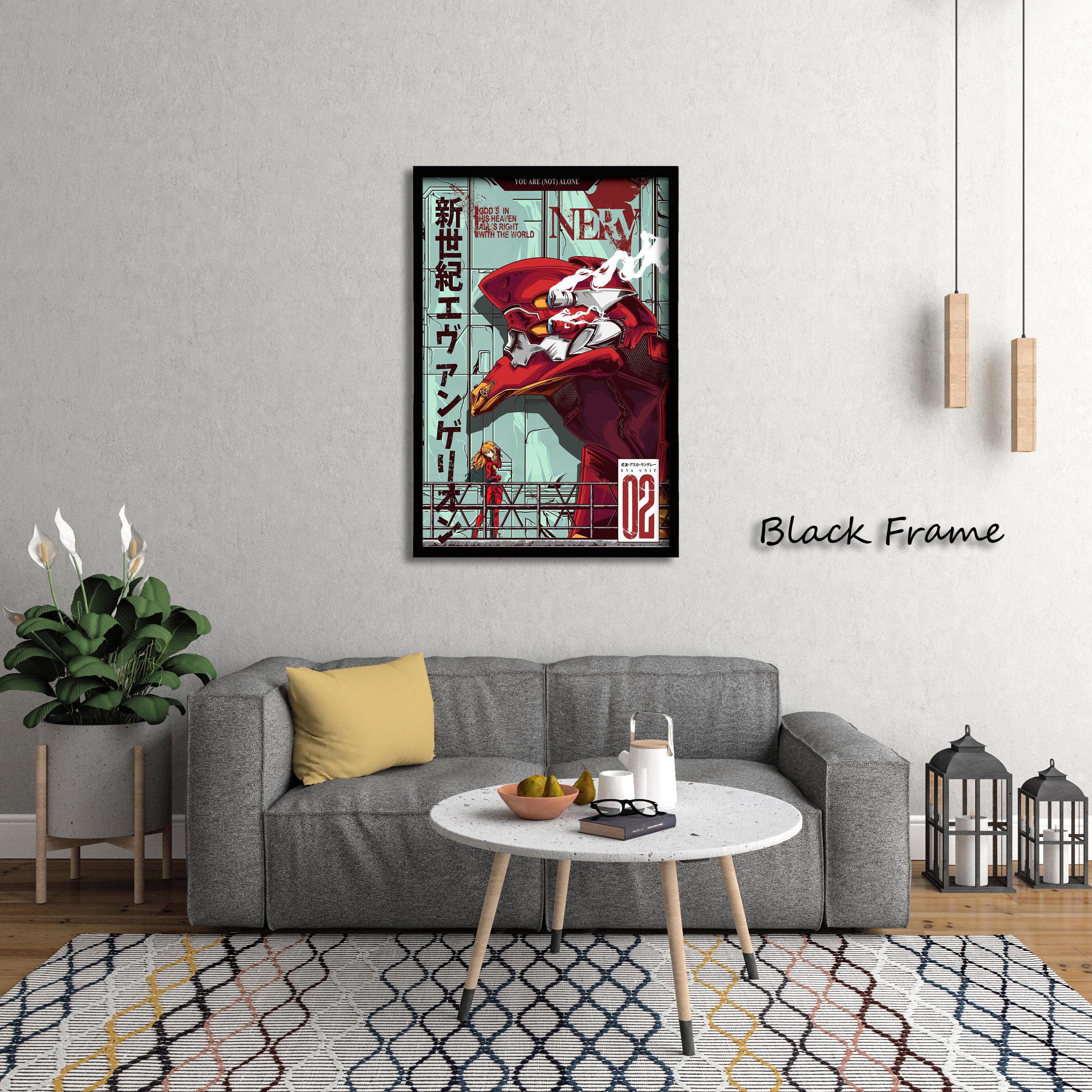 Evangelion Asuka & EVA Unit-02 Canvas Print – Anime Mecha Poster – Red Eva Wall Art – You Are Not Alone Quote – Otaku Room Decor