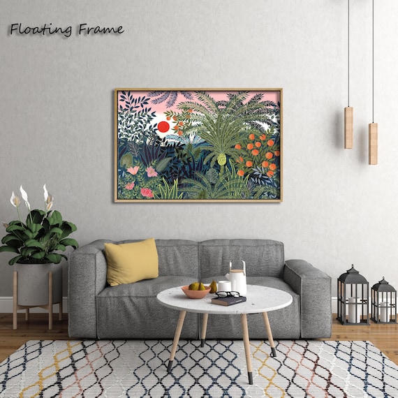 Tropical Jungle Wall Art Print – Henri Rousseau Inspired Botanical Poster – Vibrant Nature Canvas with Fruits & Flowers – Exotic Home Decor