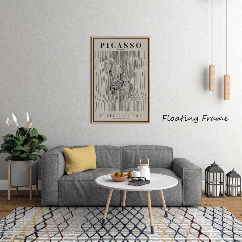 The Kiss Picasso Exhibition Wall Art Print, Neutral Beige Abstract ...