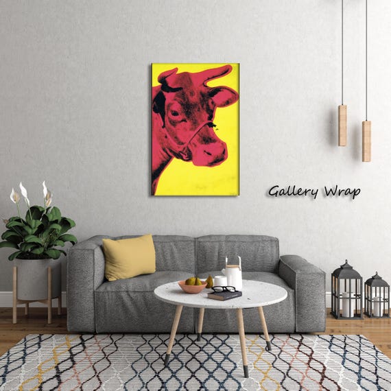 Andy Warhol Cow Poster Print, 1966 Pop Art Wall Art, Bright Yellow and Magenta Animal Print, Retro Gallery Decor, Colorful Warhol Cow