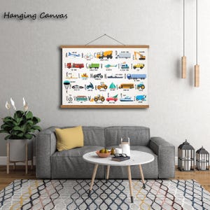 Gerahmte Fahrzeuge ABC Print, Transport Alphabet Druck, Jungen Spielzimmer Wandkunst, Jungen-Kinderzimmer Dekor, Klassenzimmer Drucke, Lernposter