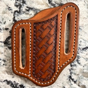 Custom, Hand-tooled Leather Knife Sheath (right-handed) - fits Case Trapper pocketknife