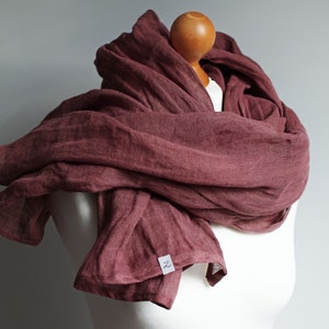 Bufanda de lino suave en MARSALA, bufanda natural SHAWL para mujer, lino puro, envoltura de viaje de lino, bufanda natural, moda ecológica, envoltura de lino de viaje imagen 1