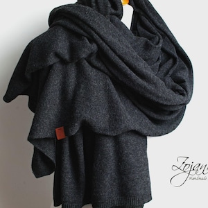 Large oversized wool scarf for women, anthracite gray winter scarf, wrap shawl, women scarves image 3
